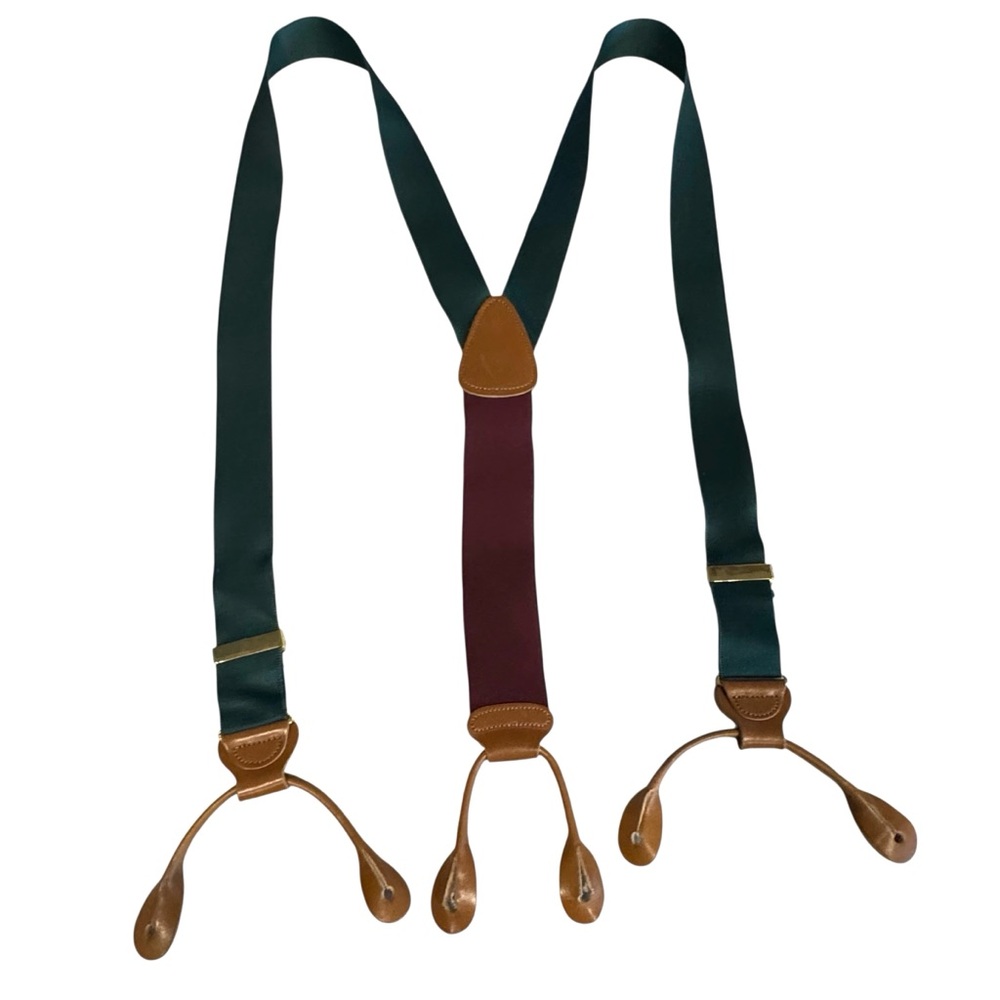 TRAFALGAR Suspenders Green Burgundy Tan Leather Buttons